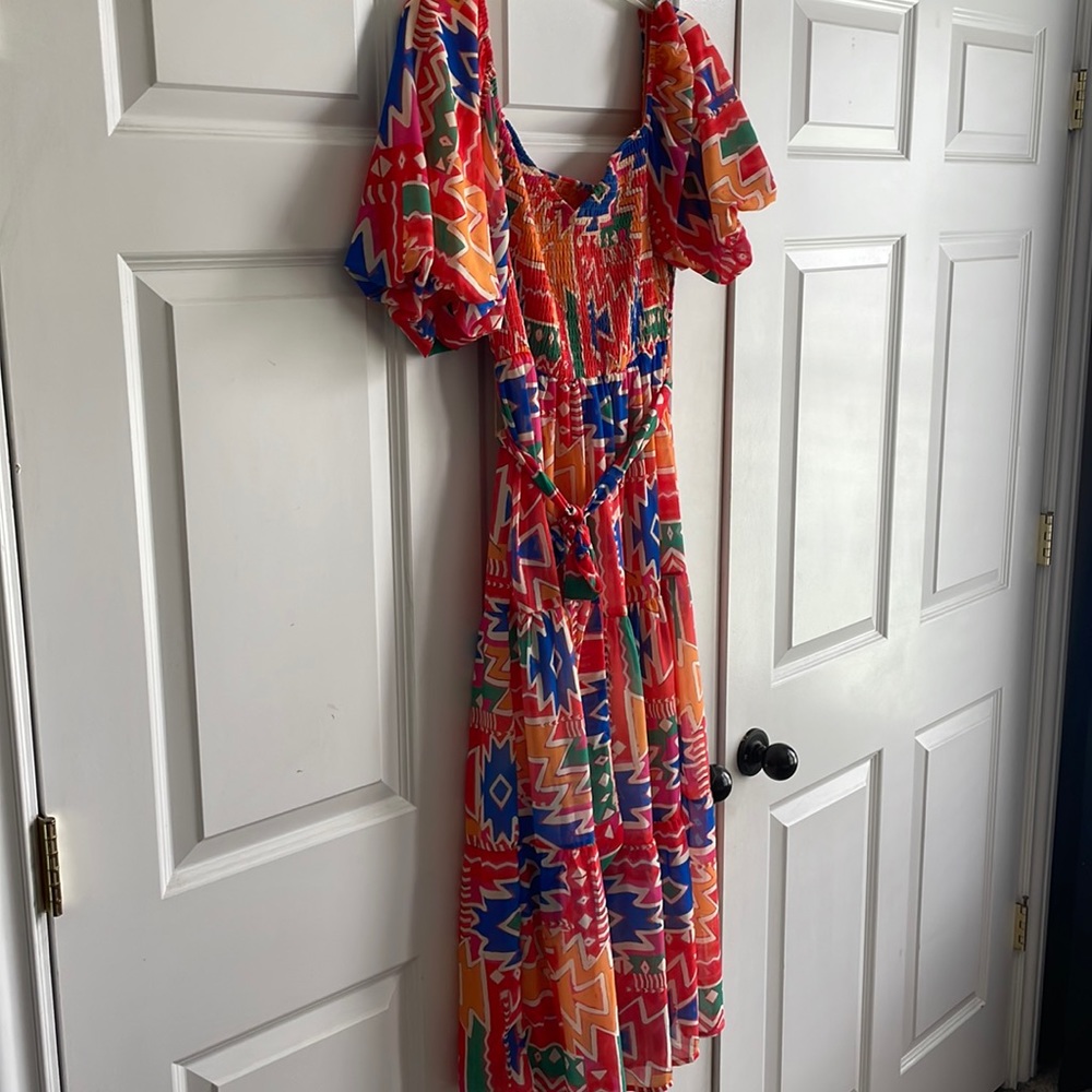 Flying Tomato Colorful Geometric Midi Dress